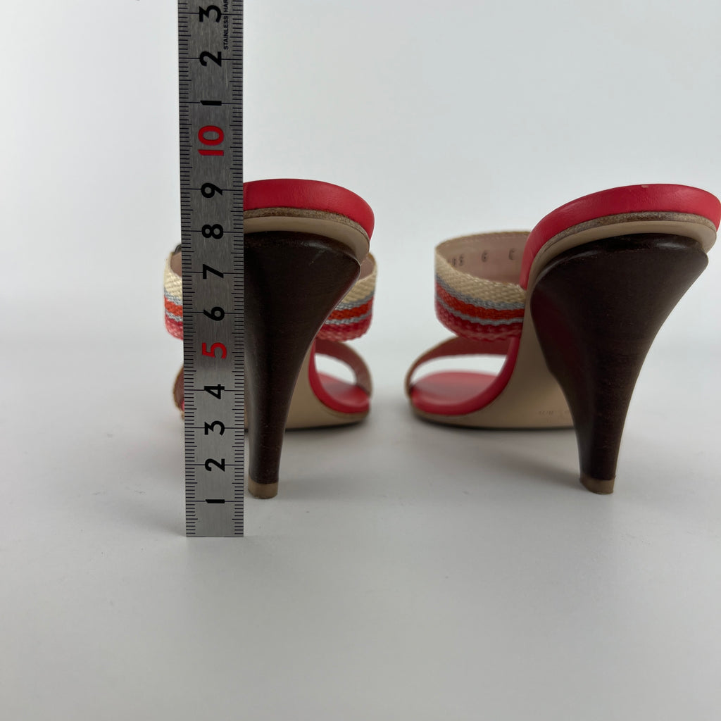 Ferragamo | Pink Stripe Silver Buckle Wedge Heels (6 , 36)