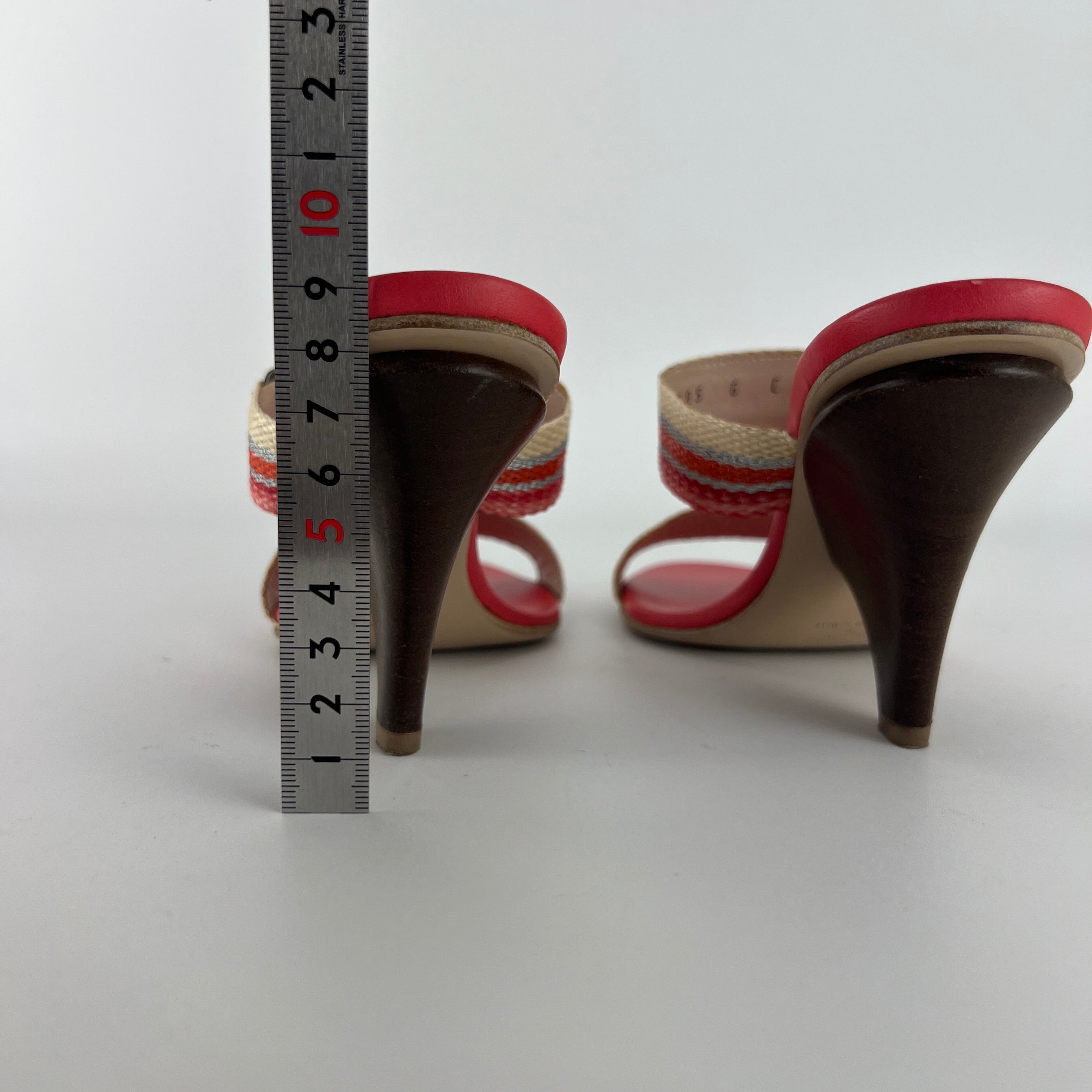 Ferragamo | Pink Stripe Silver Buckle Wedge Heels (6 , 36)