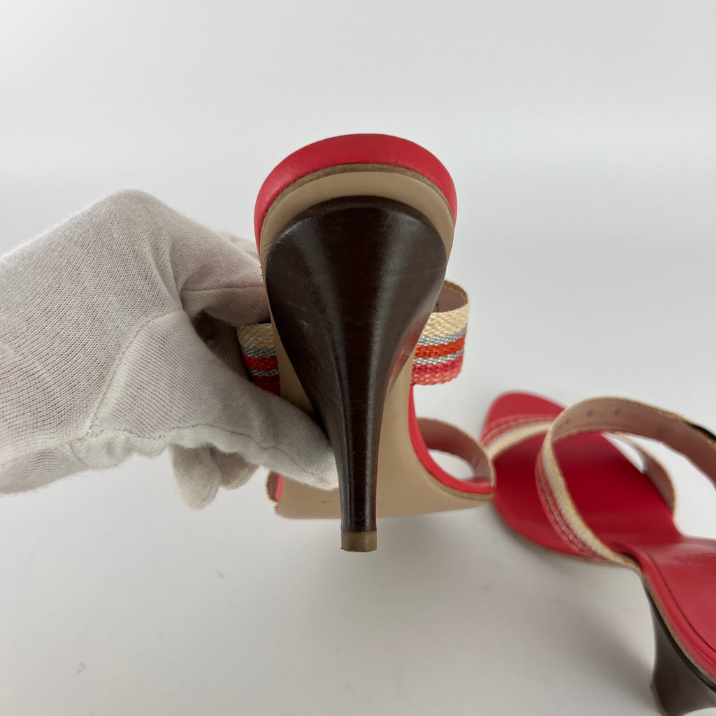 Ferragamo | Pink Stripe Silver Buckle Wedge Heels (6 , 36)