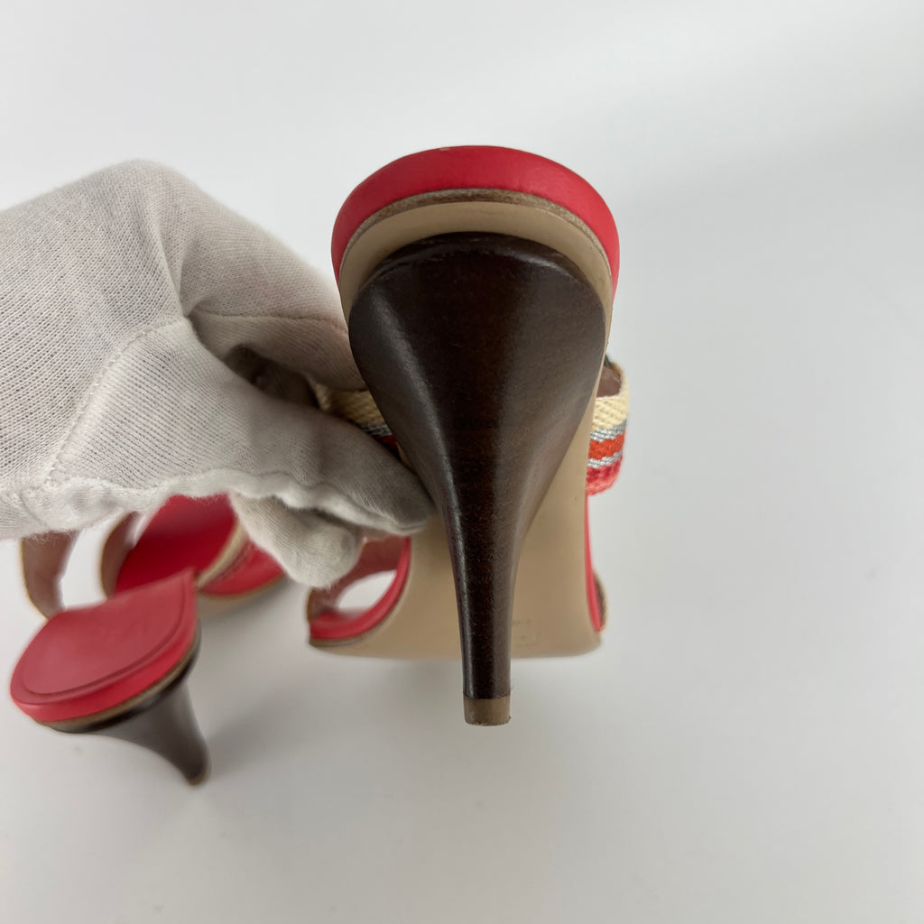 Ferragamo | Pink Stripe Silver Buckle Wedge Heels (6 , 36)