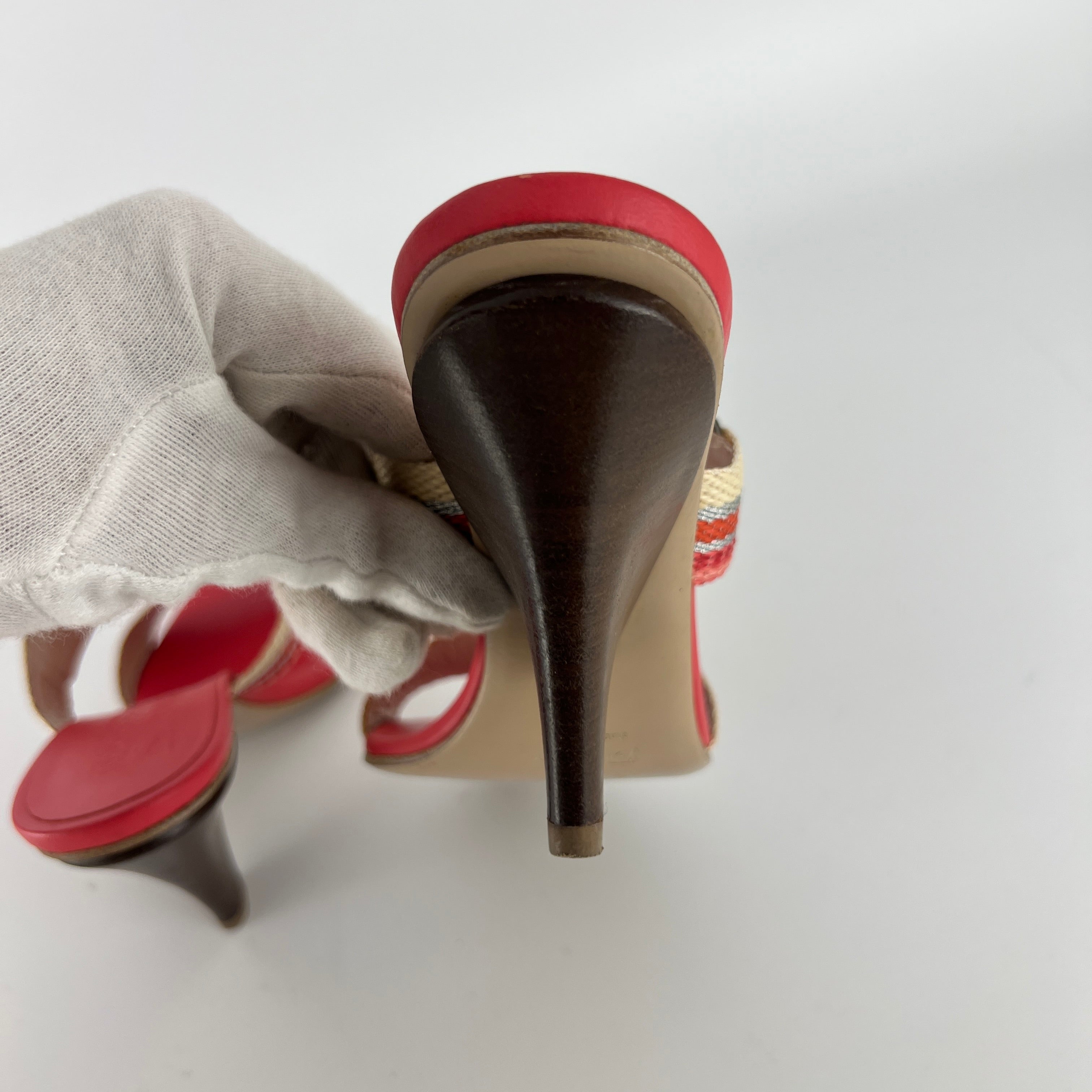 Ferragamo | Pink Stripe Silver Buckle Wedge Heels (6 , 36)