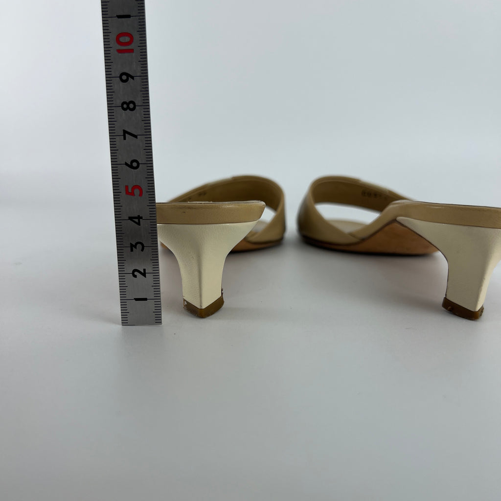 Bruno Magli | Beige Leather Kitten Heel Slide Mules (39)