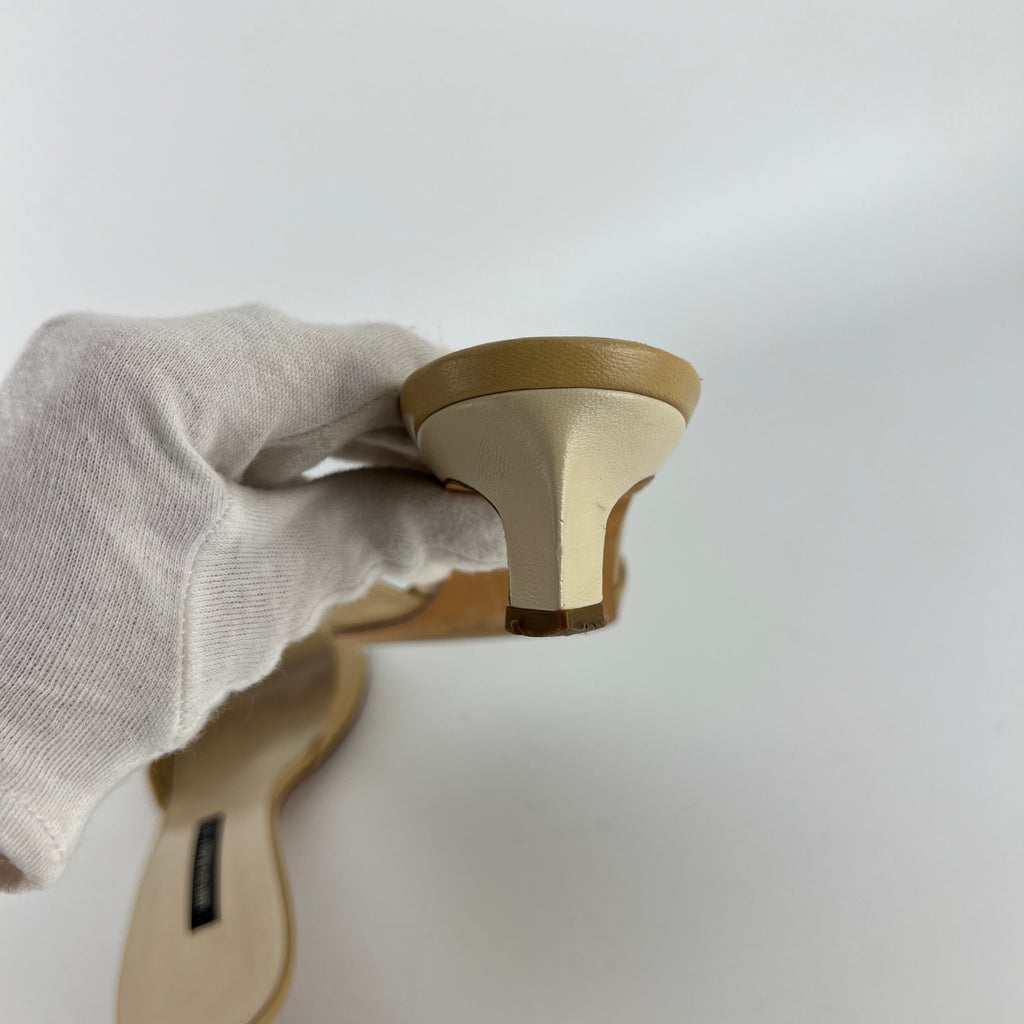 Bruno Magli | Beige Leather Kitten Heel Slide Mules (39)
