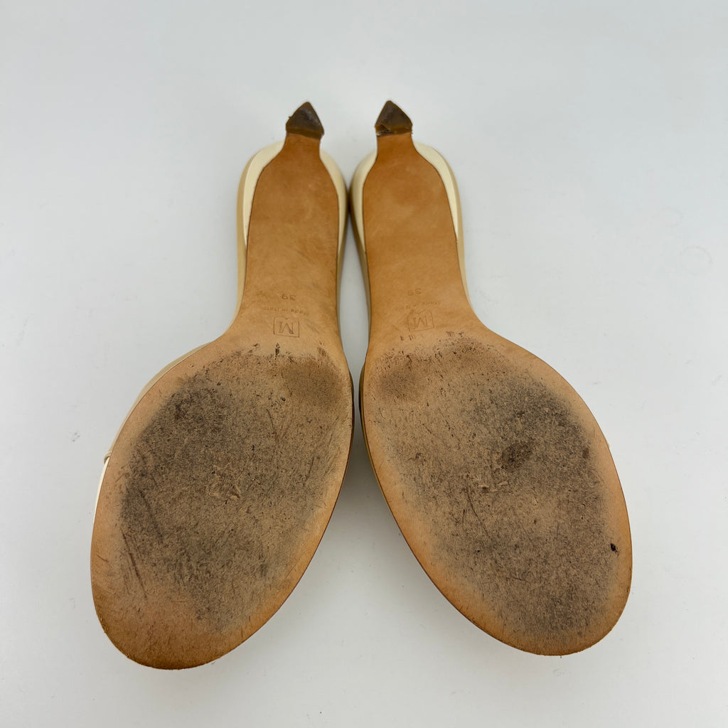 Bruno Magli | Beige Leather Kitten Heel Slide Mules (39)