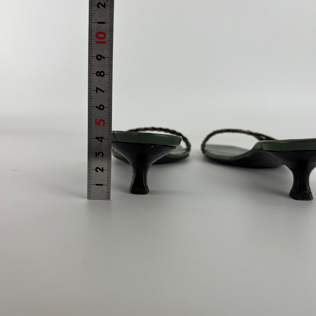 L'Autre Chose | Green Leather Braid Strap Slide Mule (36)