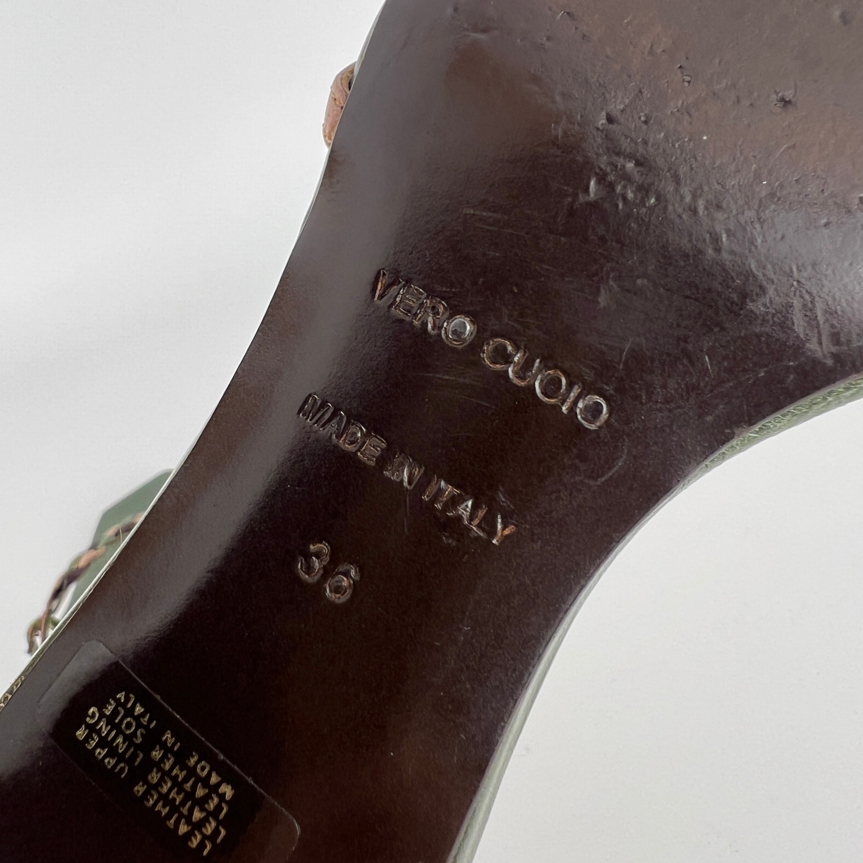 L'Autre Chose | Green Leather Braid Strap Slide Mule (36)