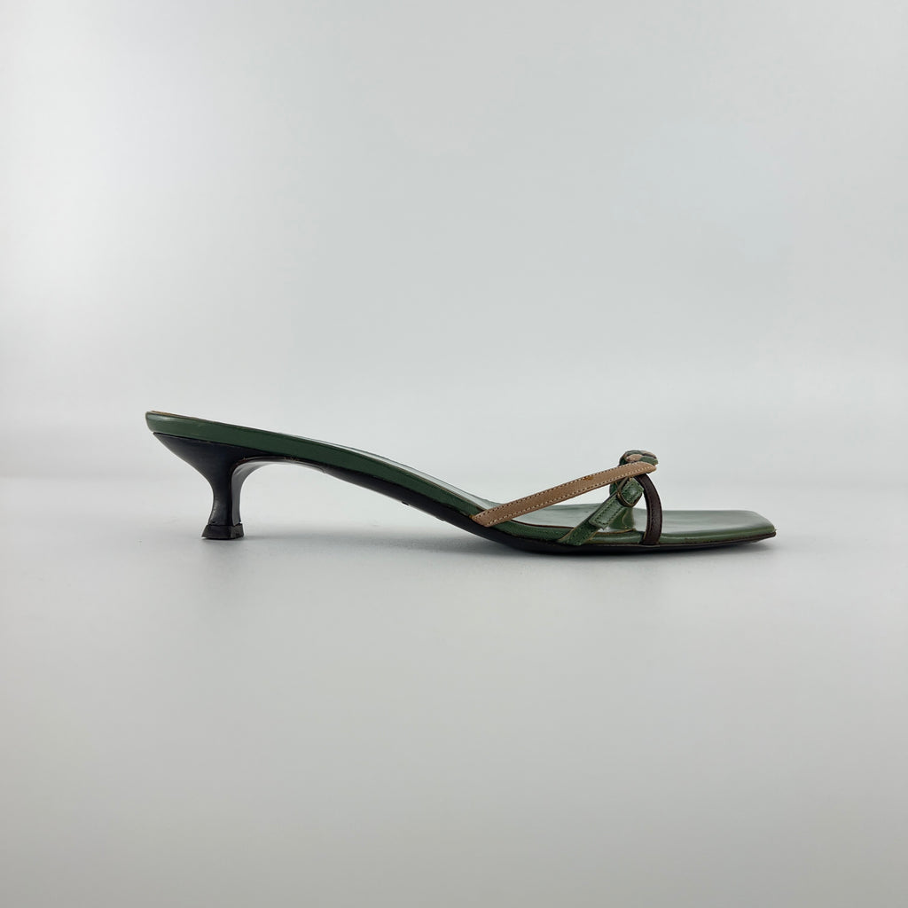 L'Autre Chose | Green Leather Braid Strap Slide Mule (36)