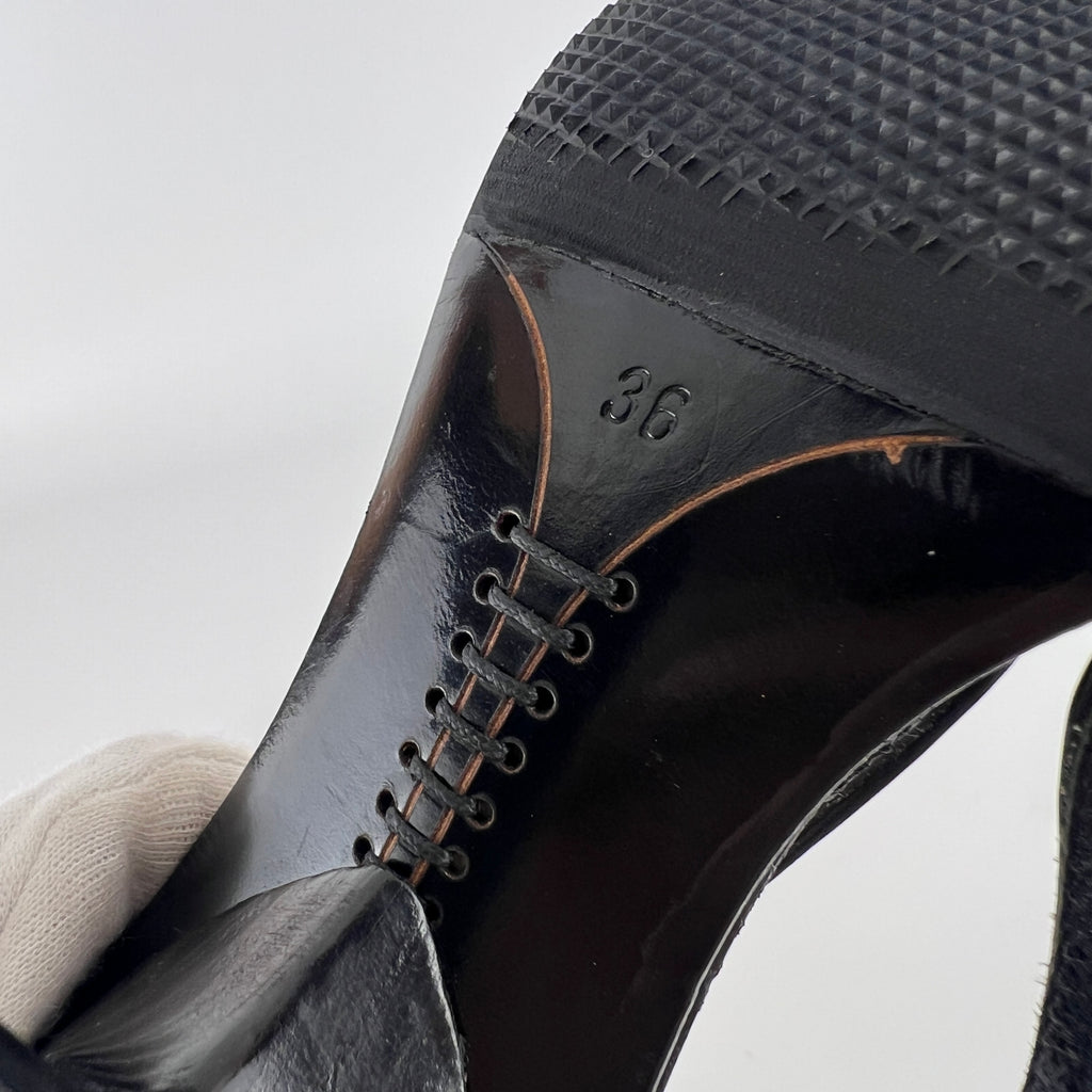 Fendi | Black Leather Gold Logo Plate Strappy Slide Mule (36)
