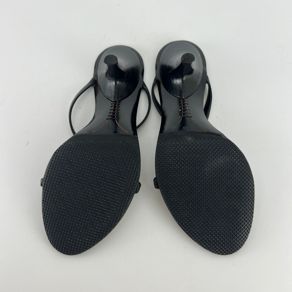 Fendi | Black Leather Gold Logo Plate Strappy Slide Mule (36)