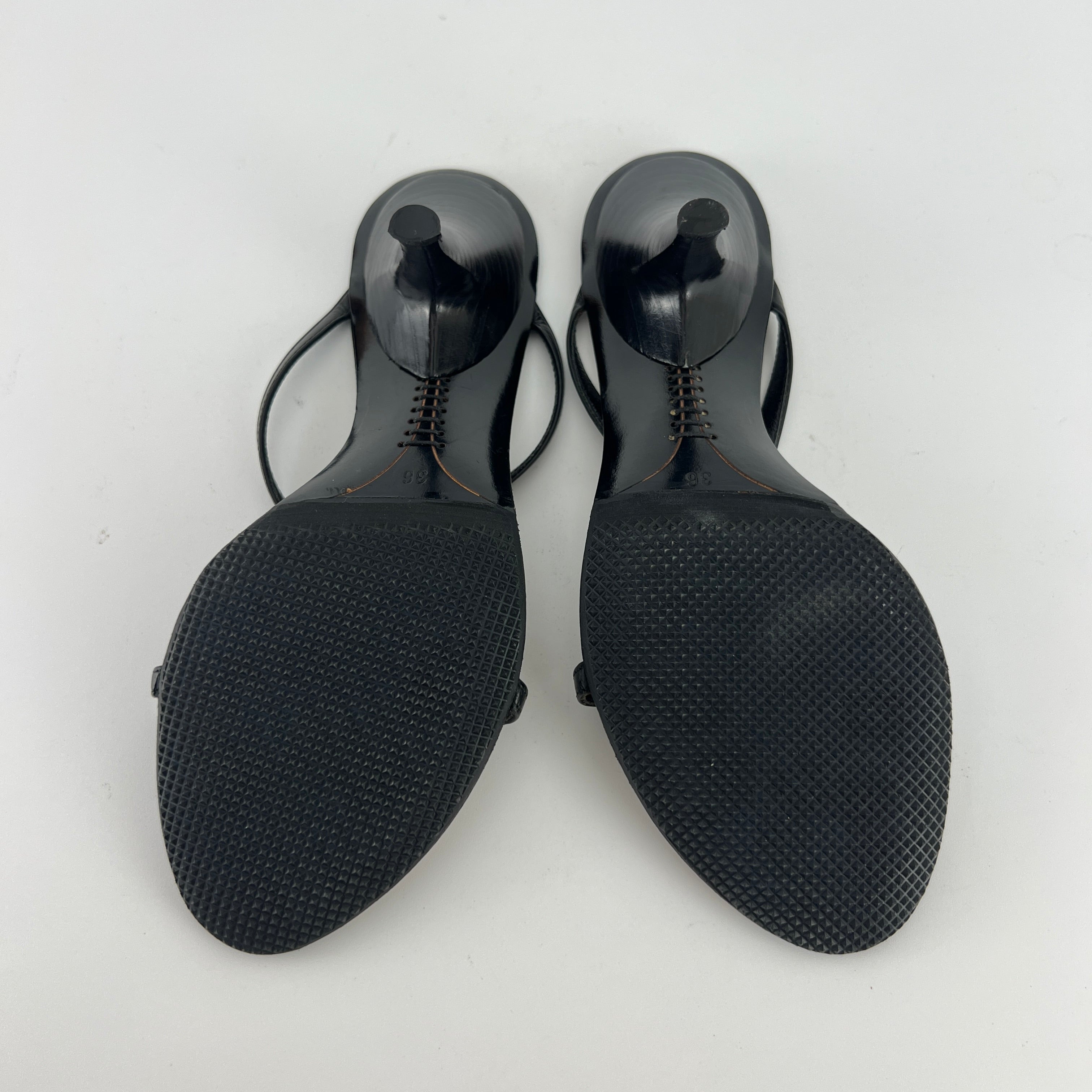 Fendi | Black Leather Gold Logo Plate Strappy Slide Mule (36)