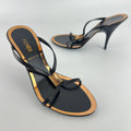 Fendi | Black Leather Gold Logo Plate Strappy Slide Mule (36)