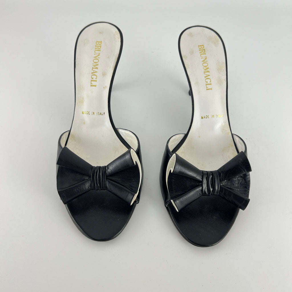 Bruno Magli | Black Leather Bow Slide Mules (37)