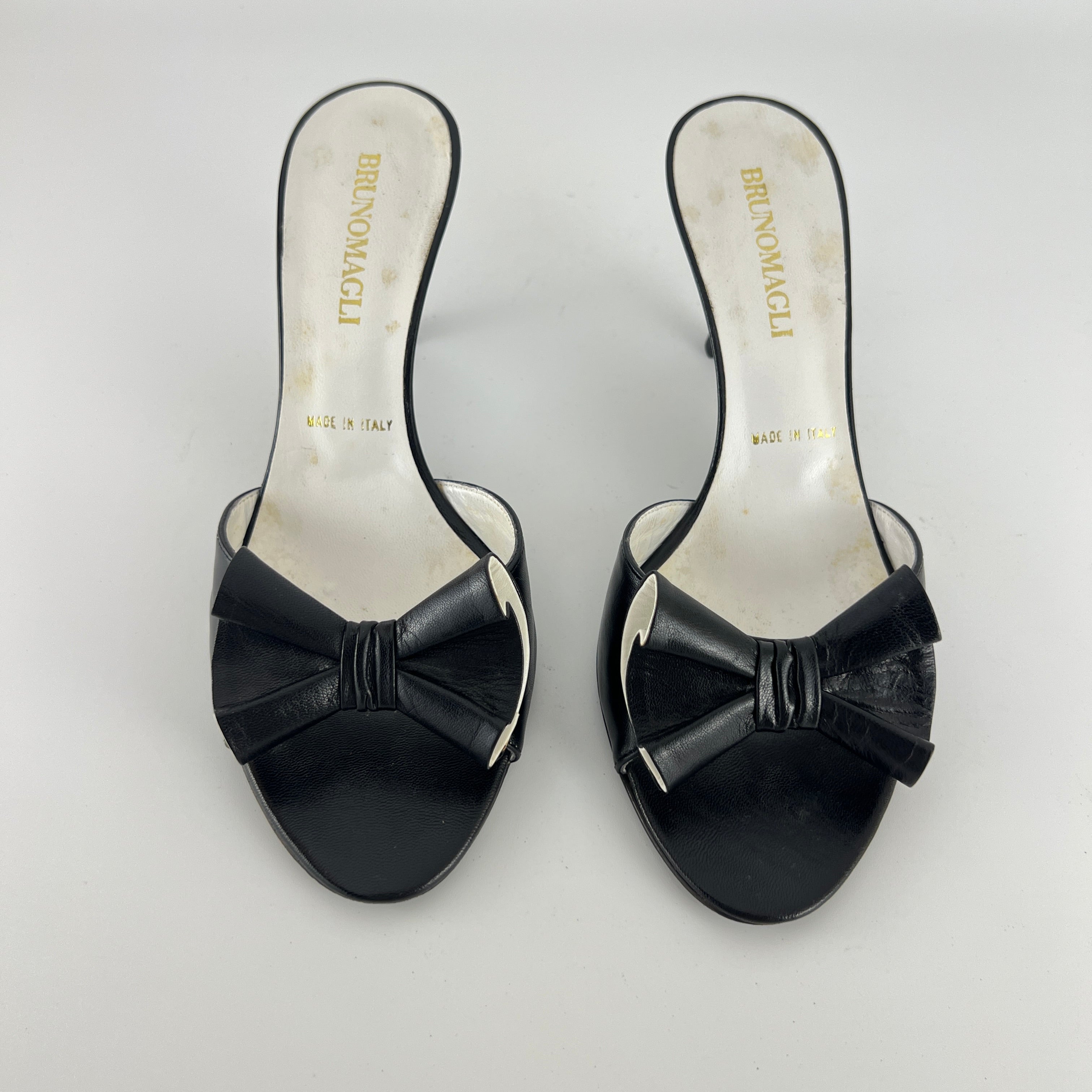 Bruno Magli | Black Leather Bow Slide Mules (37)