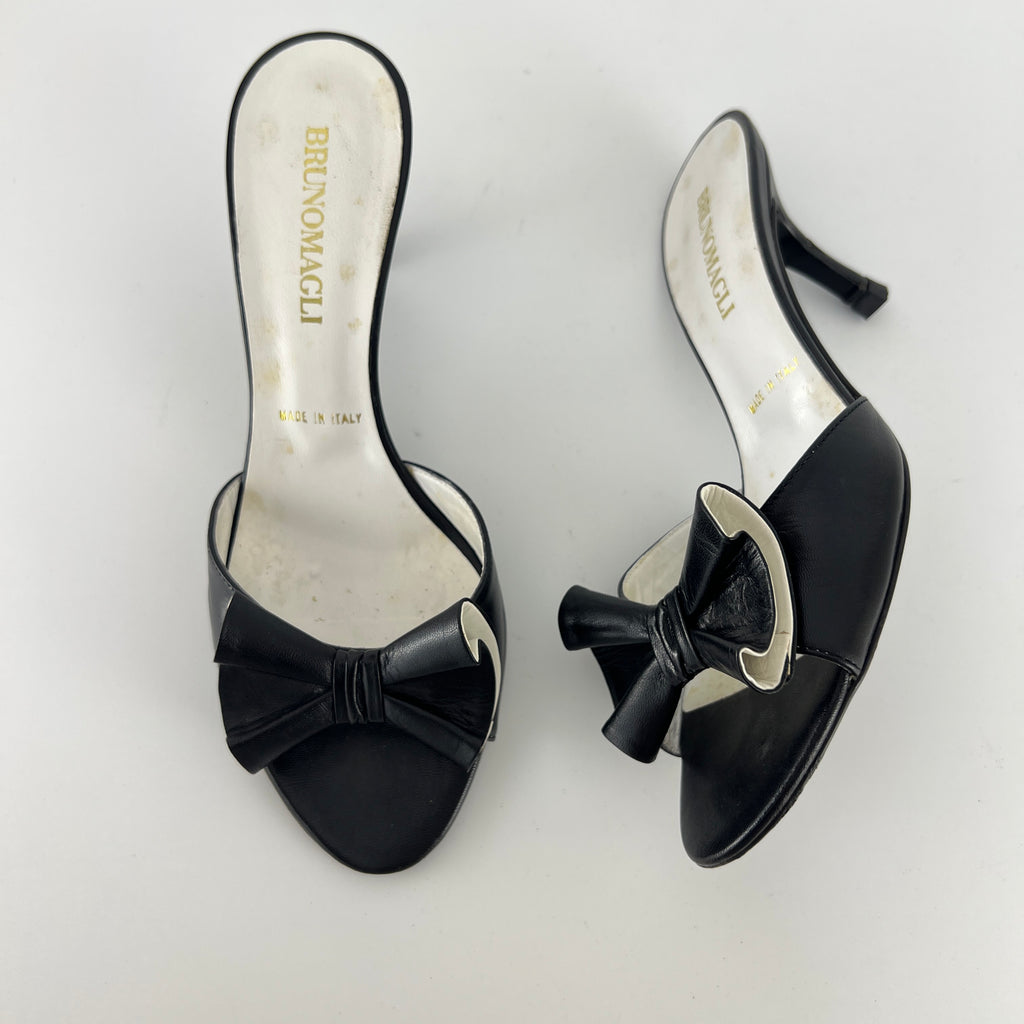 Bruno Magli | Black Leather Bow Slide Mules (37)