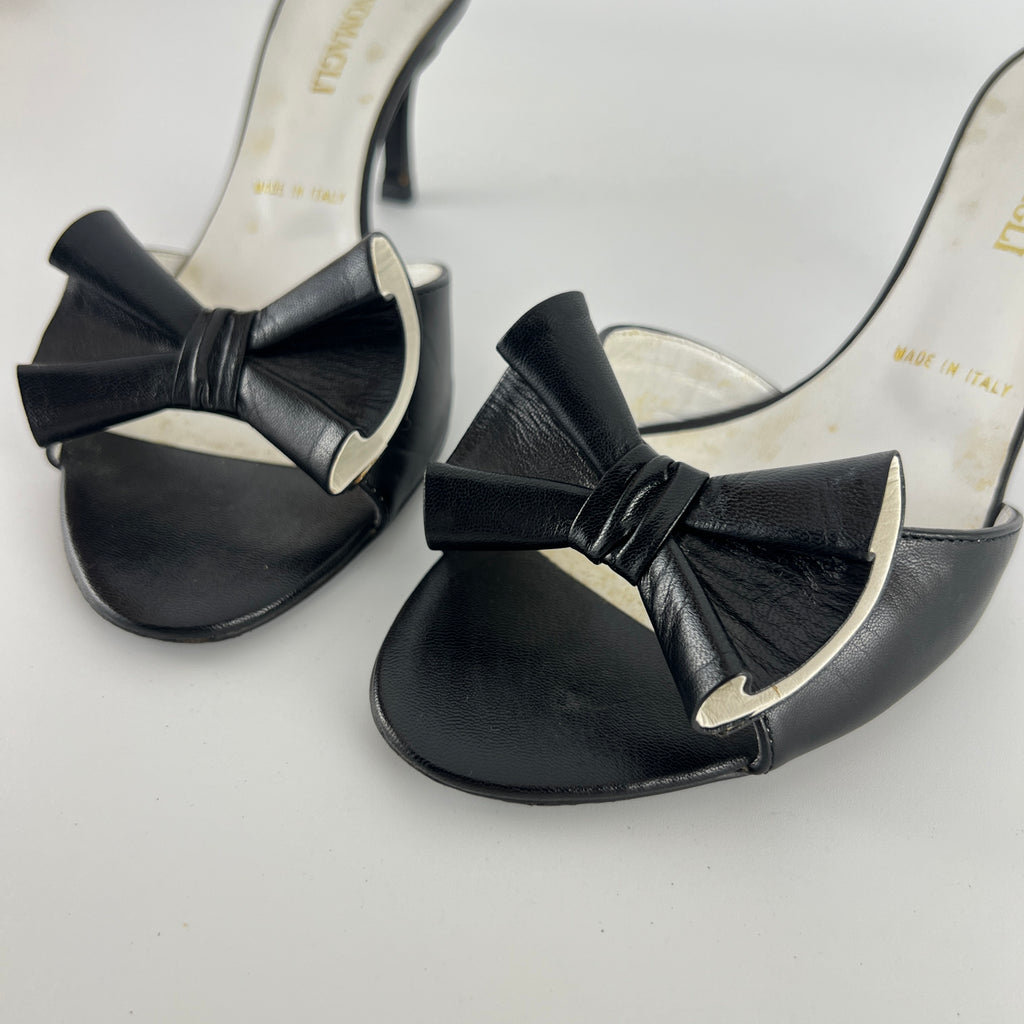 Bruno Magli | Black Leather Bow Slide Mules (37)