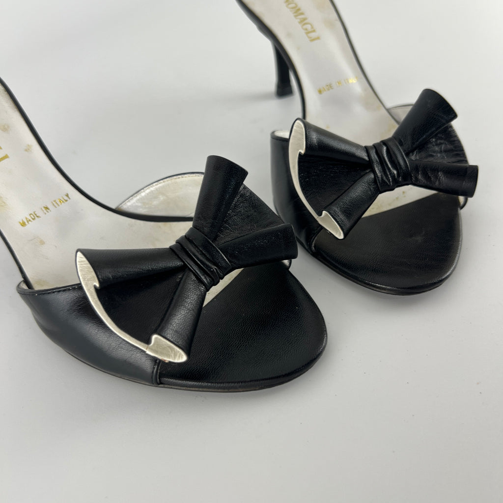 Bruno Magli | Black Leather Bow Slide Mules (37)