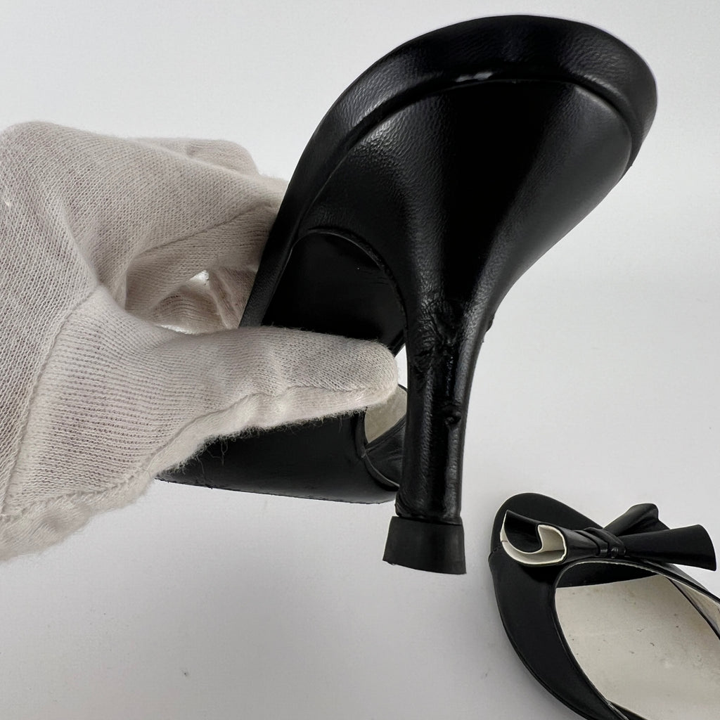Bruno Magli | Black Leather Bow Slide Mules (37)