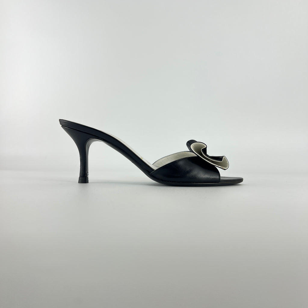 Bruno Magli | Black Leather Bow Slide Mules (37)