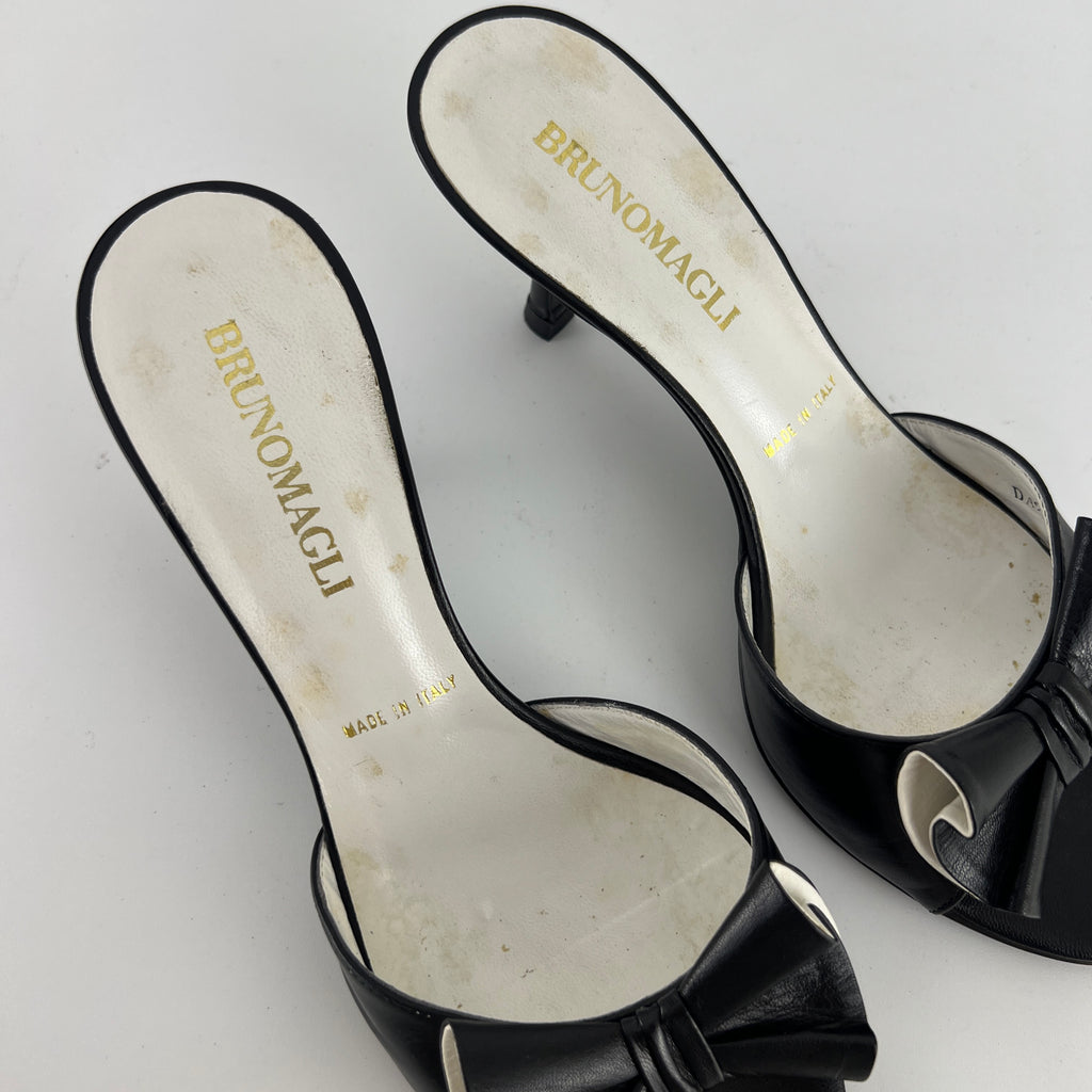 Bruno Magli | Black Leather Bow Slide Mules (37)