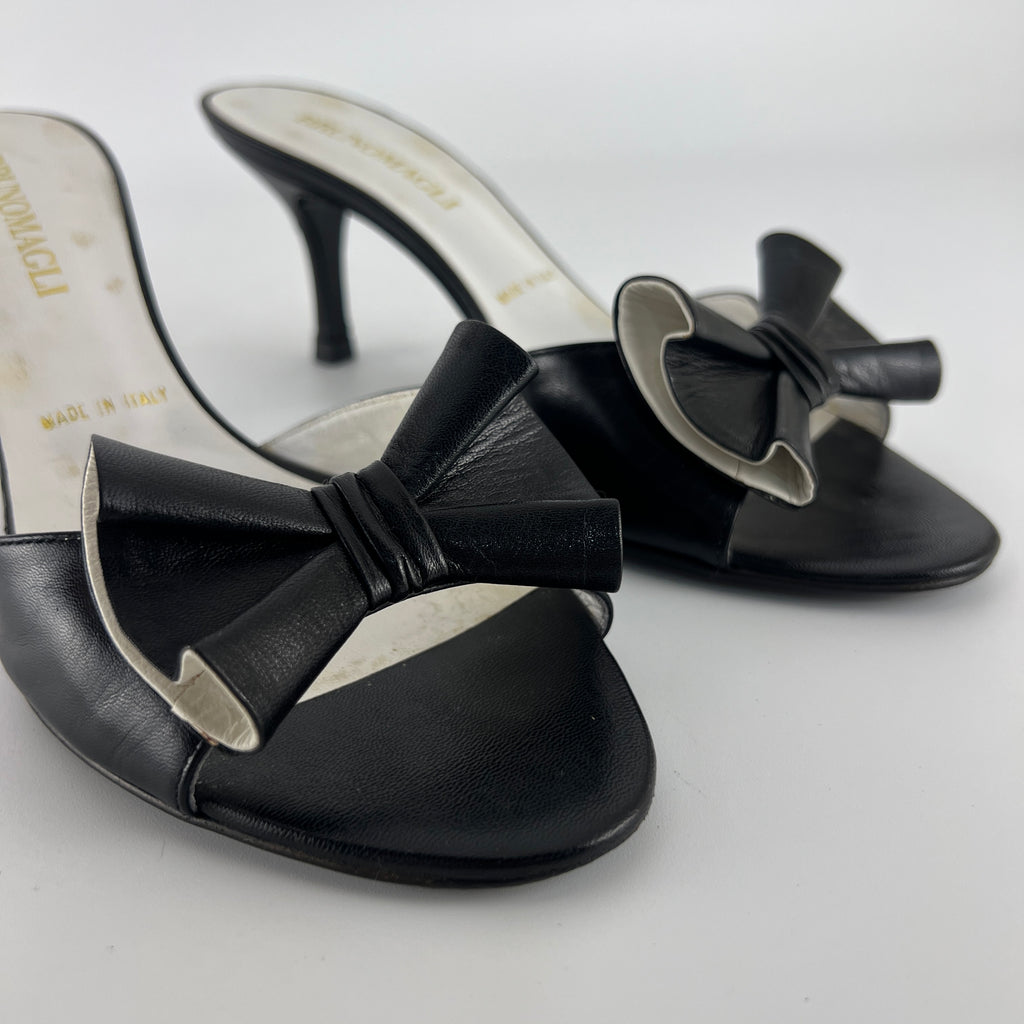 Bruno Magli | Black Leather Bow Slide Mules (37)