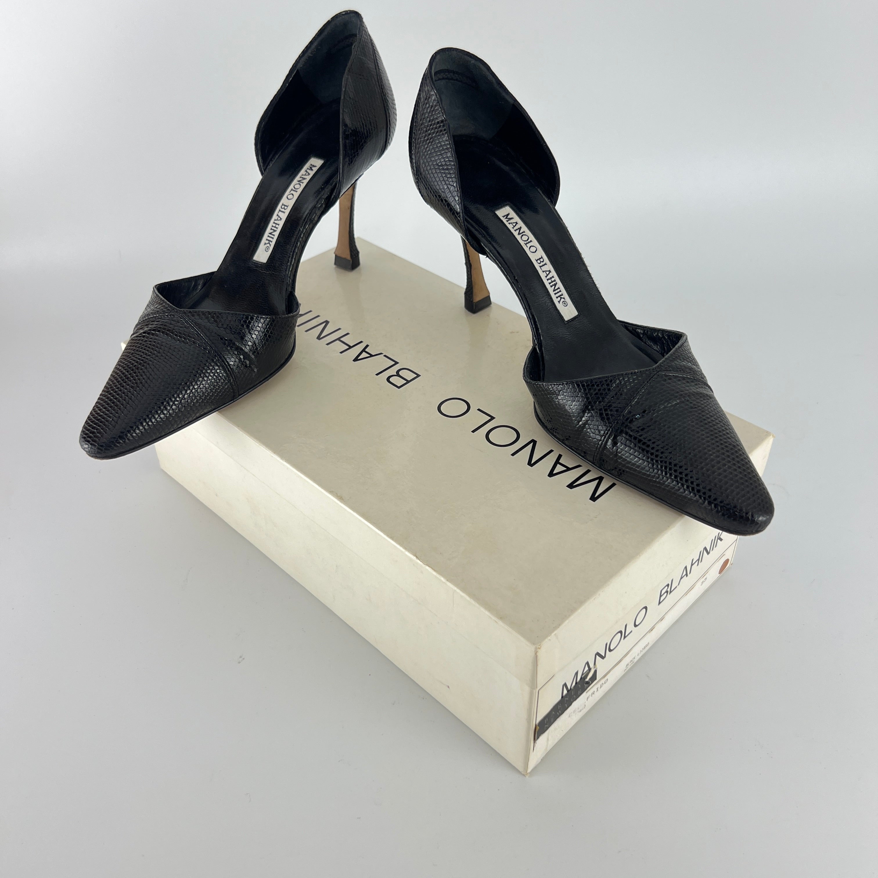 Manolo Blahnik | Vintage Ceolfrido Black Lizard Leather Pointed Toe D'Orsay (35)