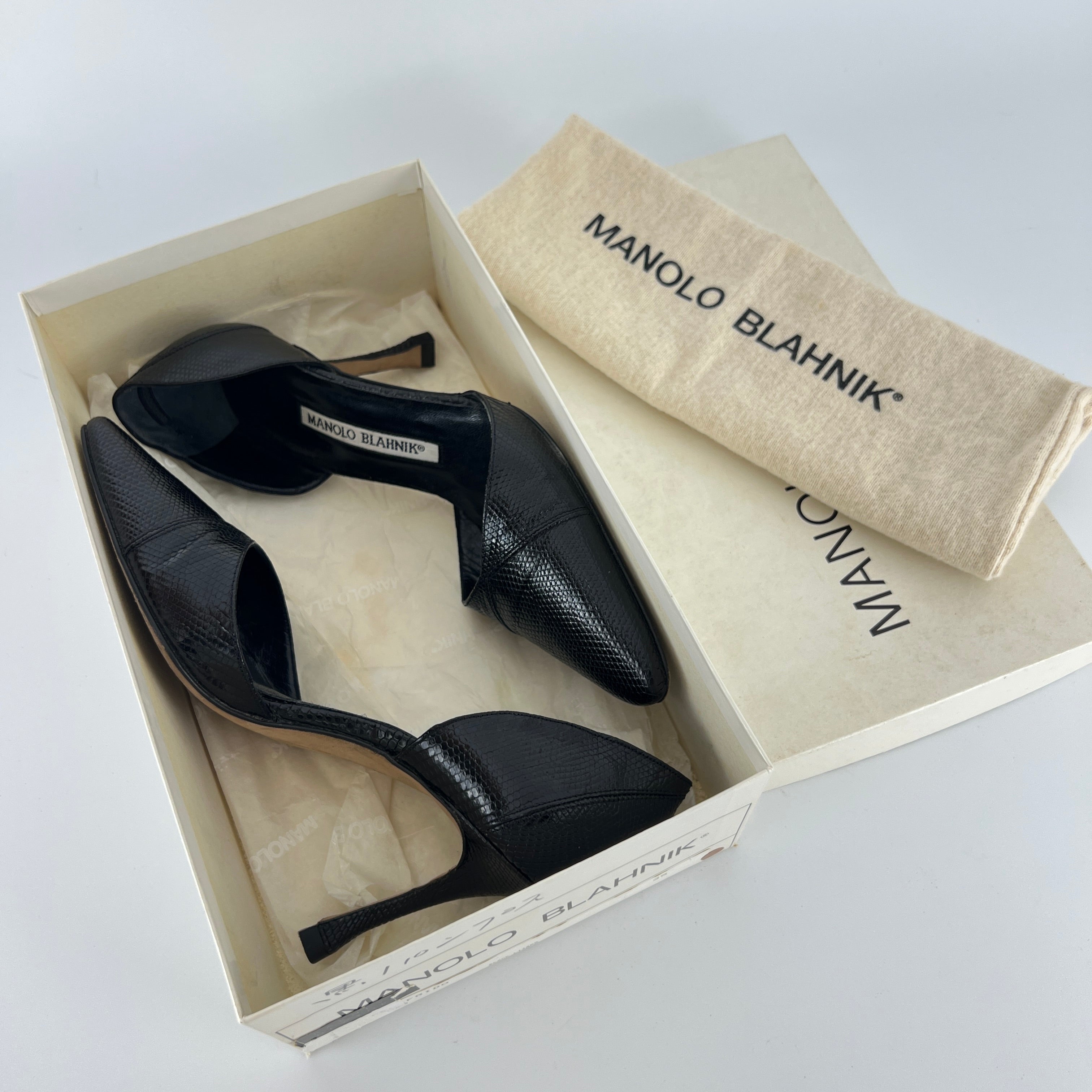 Manolo Blahnik | Vintage Ceolfrido Black Lizard Leather Pointed Toe D'Orsay (35)