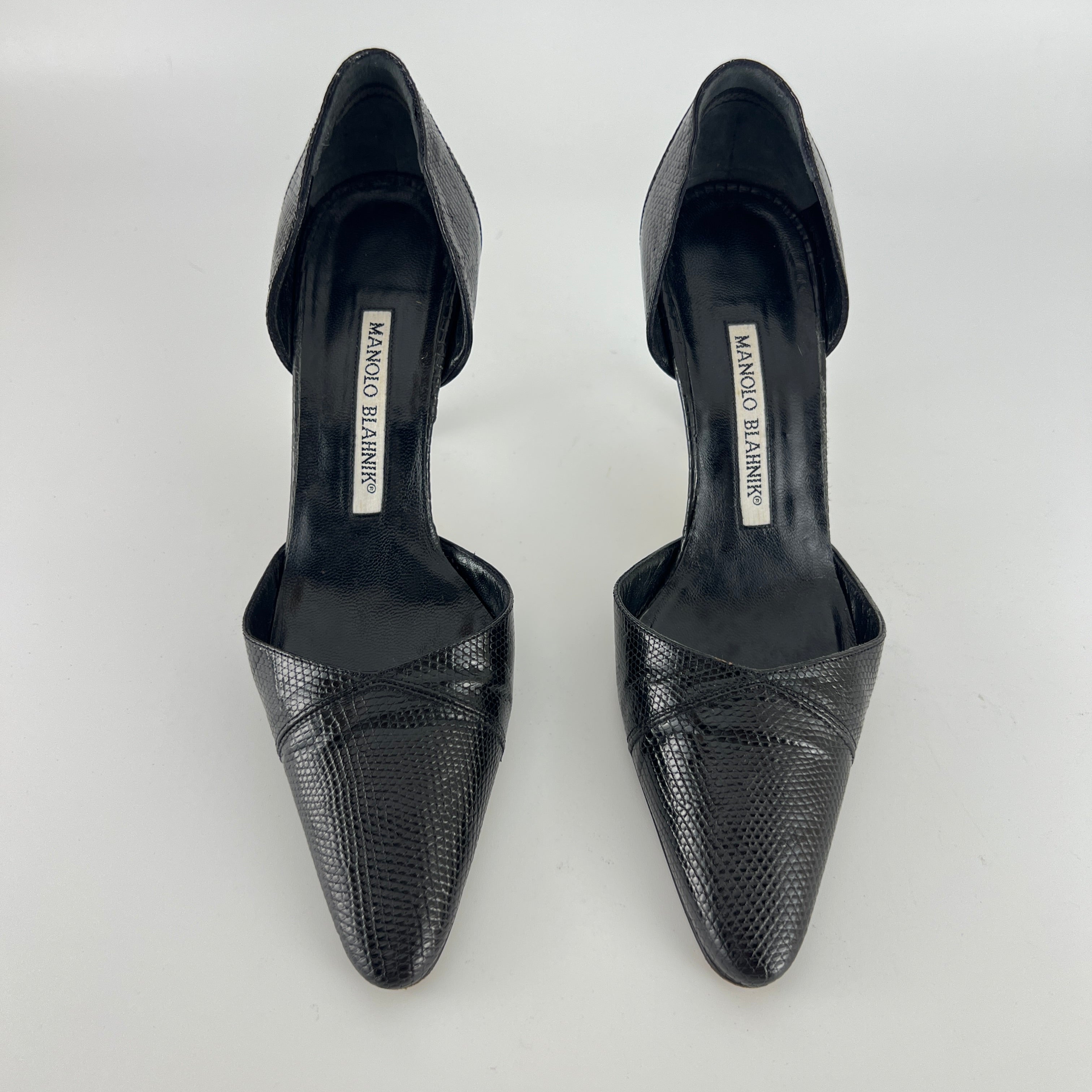 Manolo Blahnik | Vintage Ceolfrido Black Lizard Leather Pointed Toe D'Orsay (35)