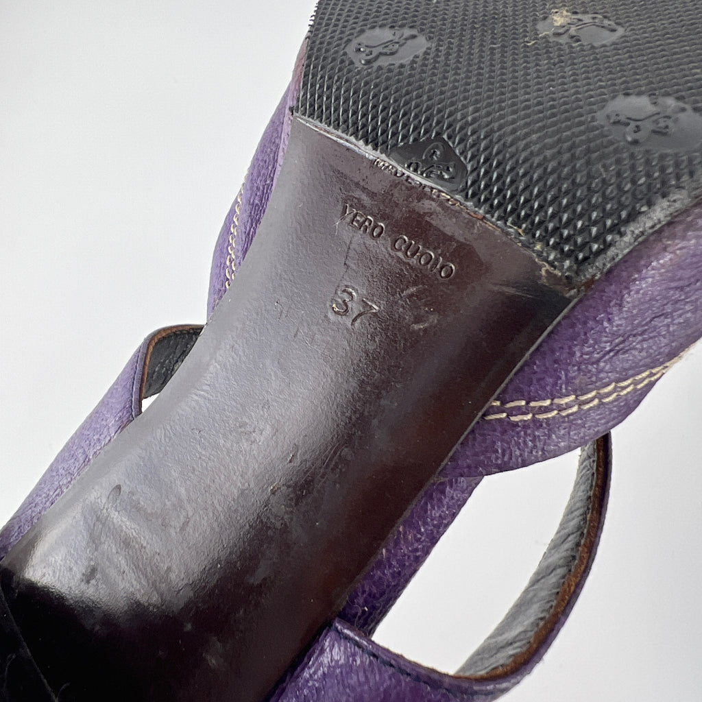 Prada | Archival Pointed Toe Purple Vintage Mid Heel Flower Mules (37)
