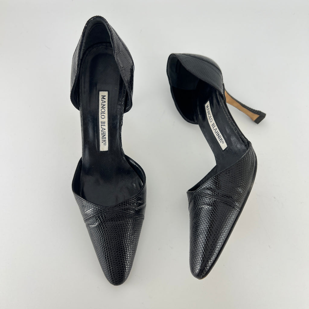 Manolo Blahnik | Vintage Ceolfrido Black Lizard Leather Pointed Toe D'Orsay (35)