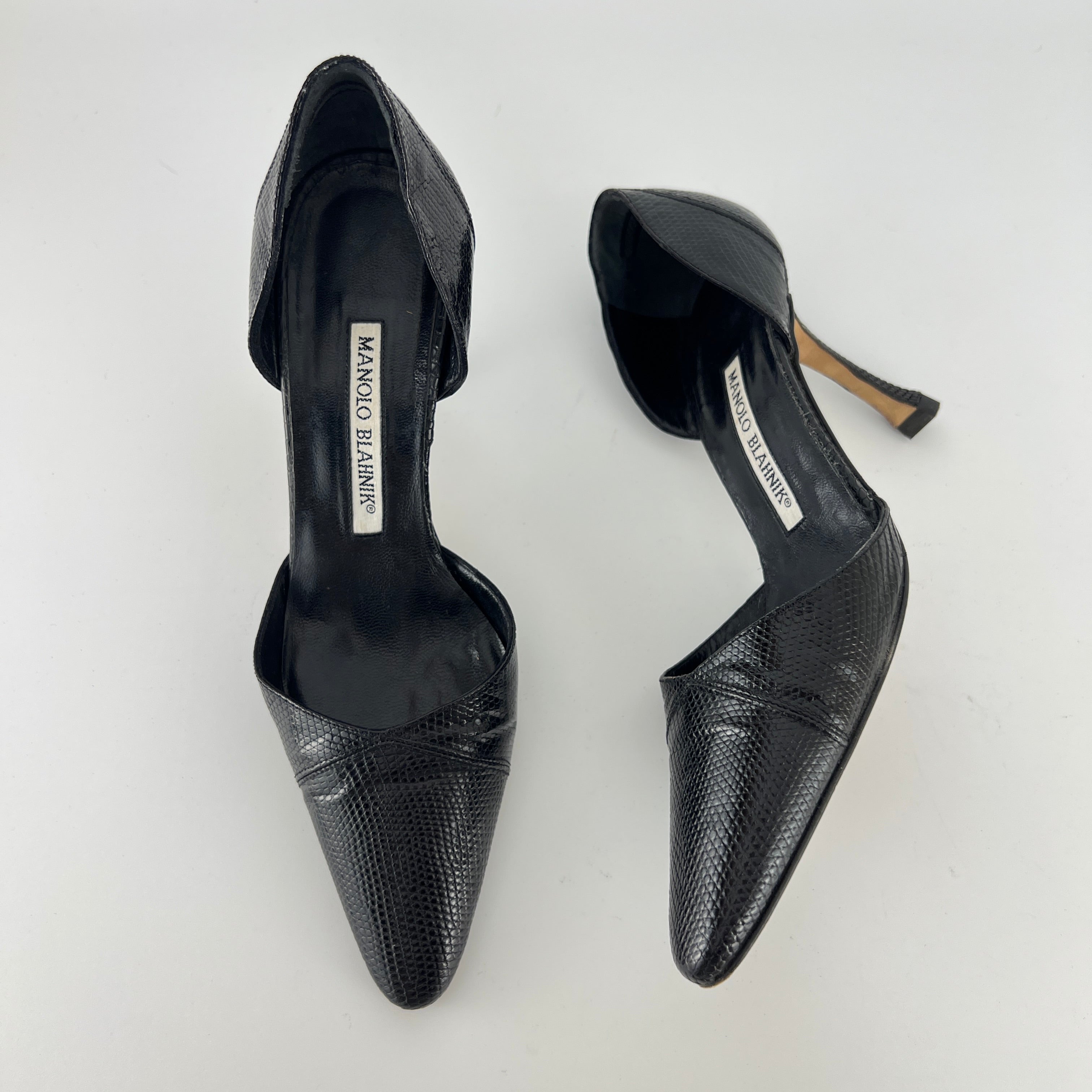 Manolo Blahnik | Vintage Ceolfrido Black Lizard Leather Pointed Toe D'Orsay (35)