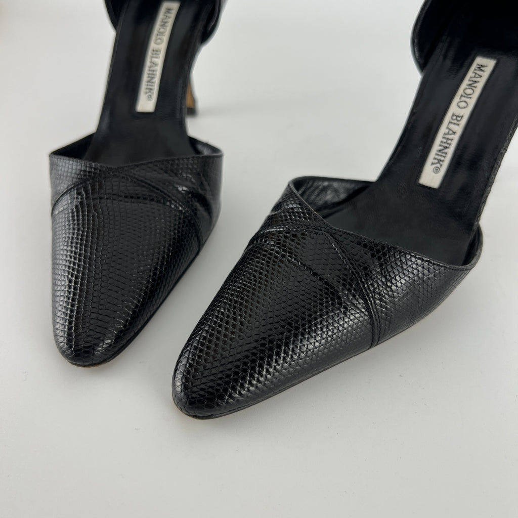 Manolo Blahnik | Vintage Ceolfrido Black Lizard Leather Pointed Toe D'Orsay (35)