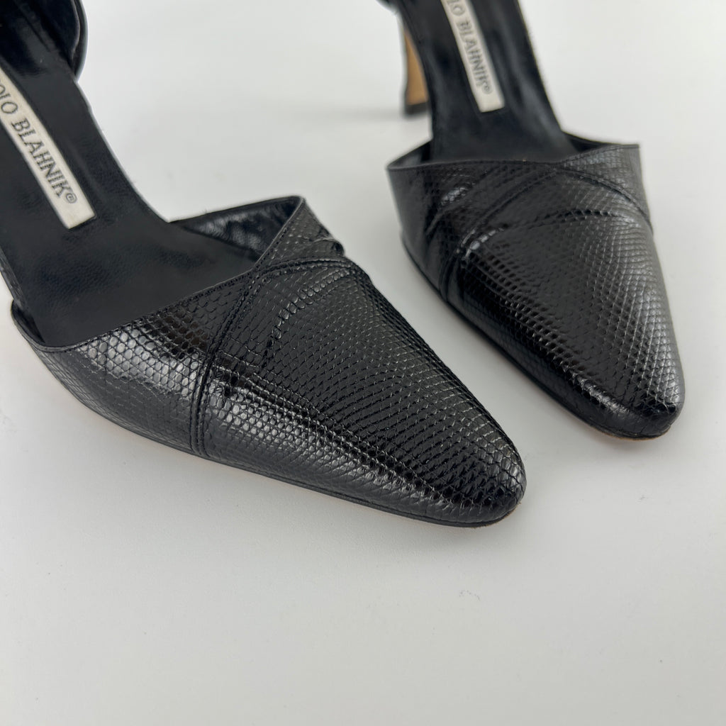 Manolo Blahnik | Vintage Ceolfrido Black Lizard Leather Pointed Toe D'Orsay (35)