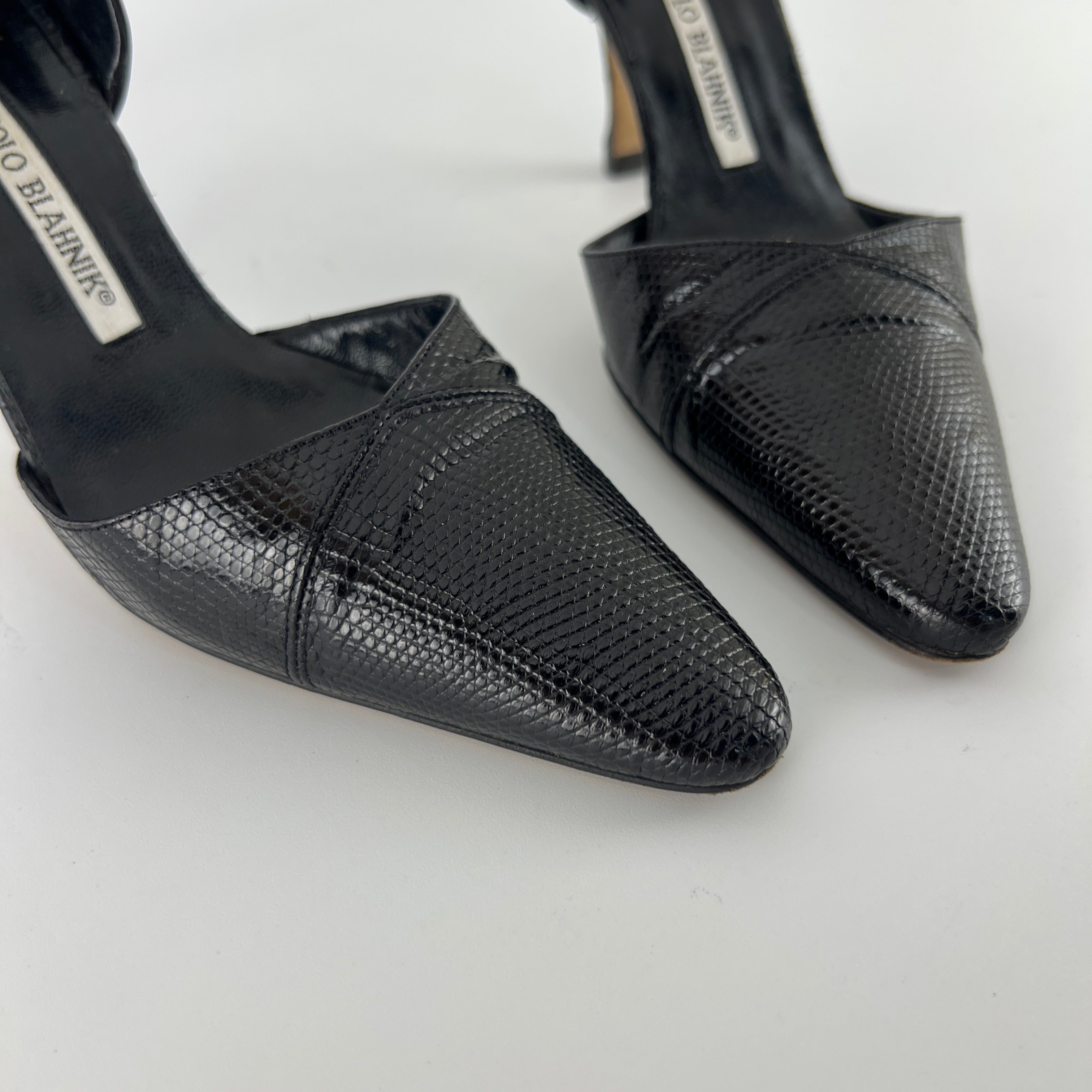 Manolo Blahnik | Vintage Ceolfrido Black Lizard Leather Pointed Toe D'Orsay (35)