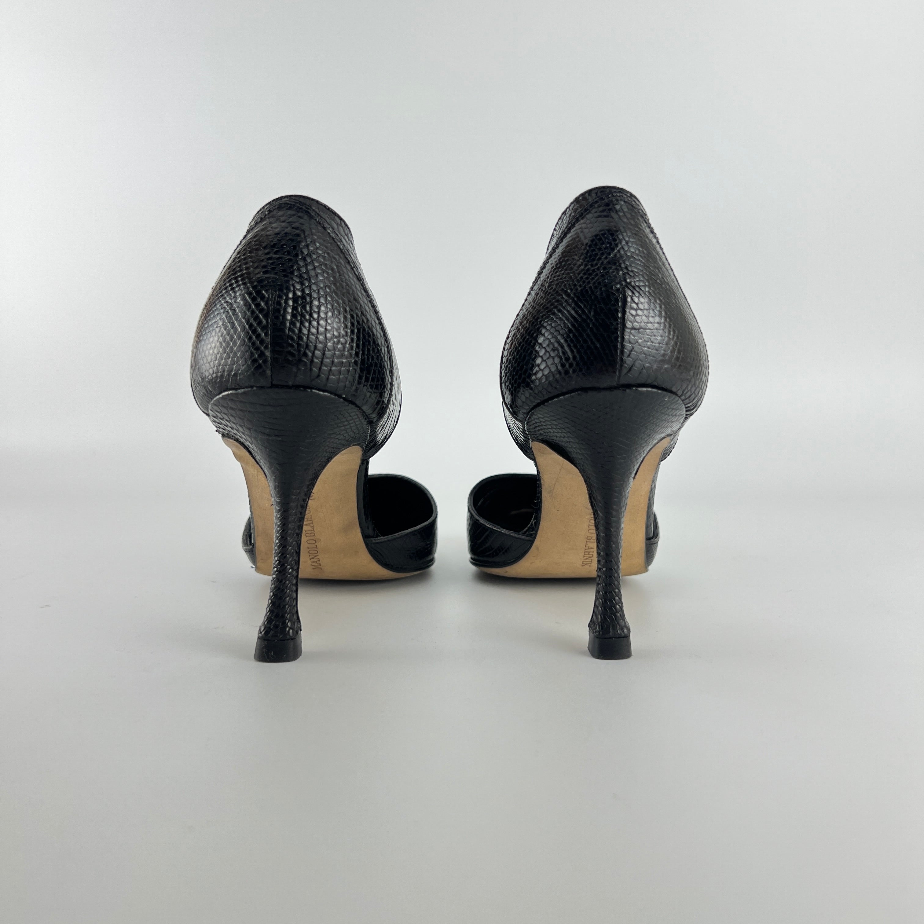 Manolo Blahnik | Vintage Ceolfrido Black Lizard Leather Pointed Toe D'Orsay (35)