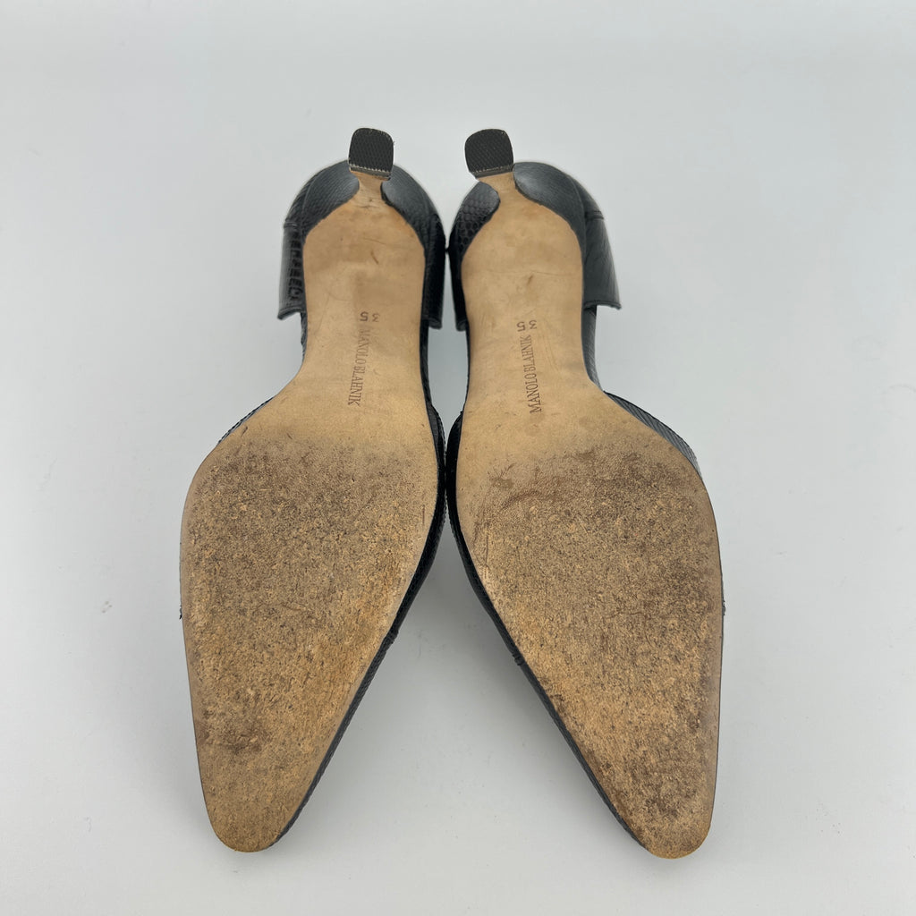 Manolo Blahnik | Vintage Ceolfrido Black Lizard Leather Pointed Toe D'Orsay (35)