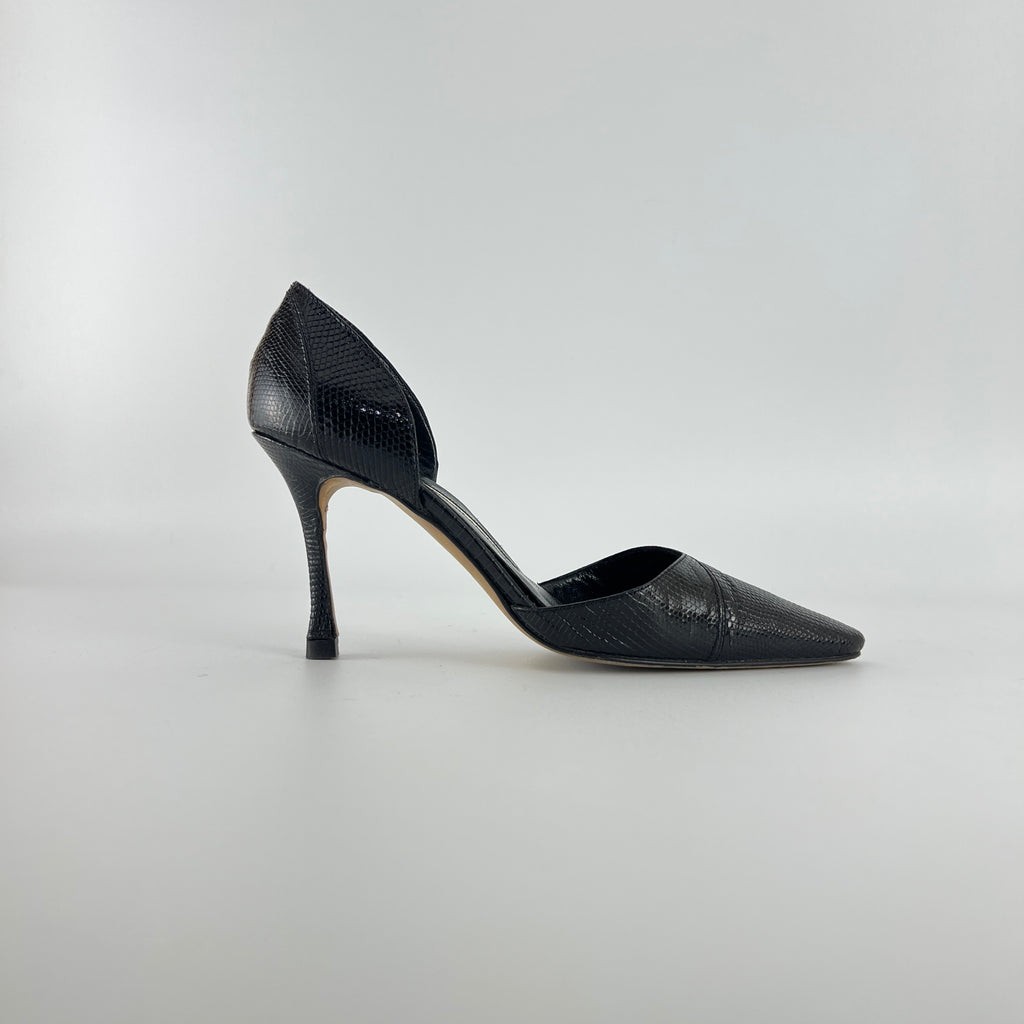 Manolo Blahnik | Vintage Ceolfrido Black Lizard Leather Pointed Toe D'Orsay (35)
