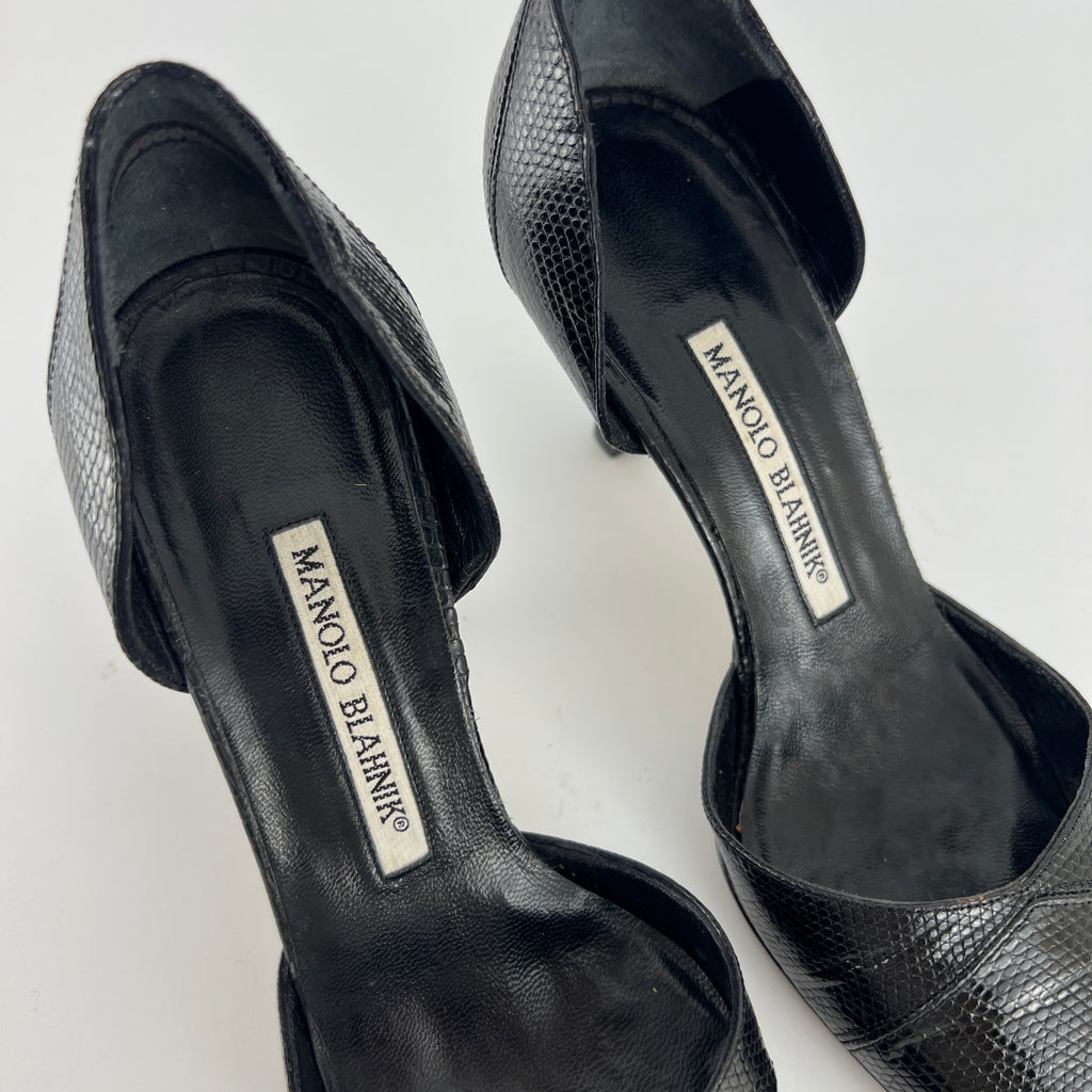 Manolo Blahnik | Vintage Ceolfrido Black Lizard Leather Pointed Toe D'Orsay (35)