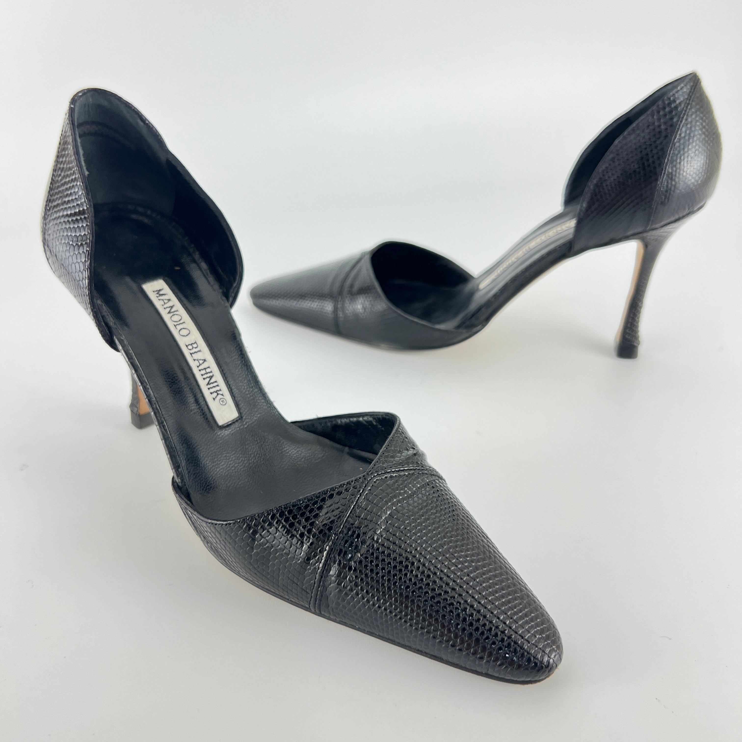 Manolo Blahnik | Vintage Ceolfrido Black Lizard Leather Pointed Toe D'Orsay (35)