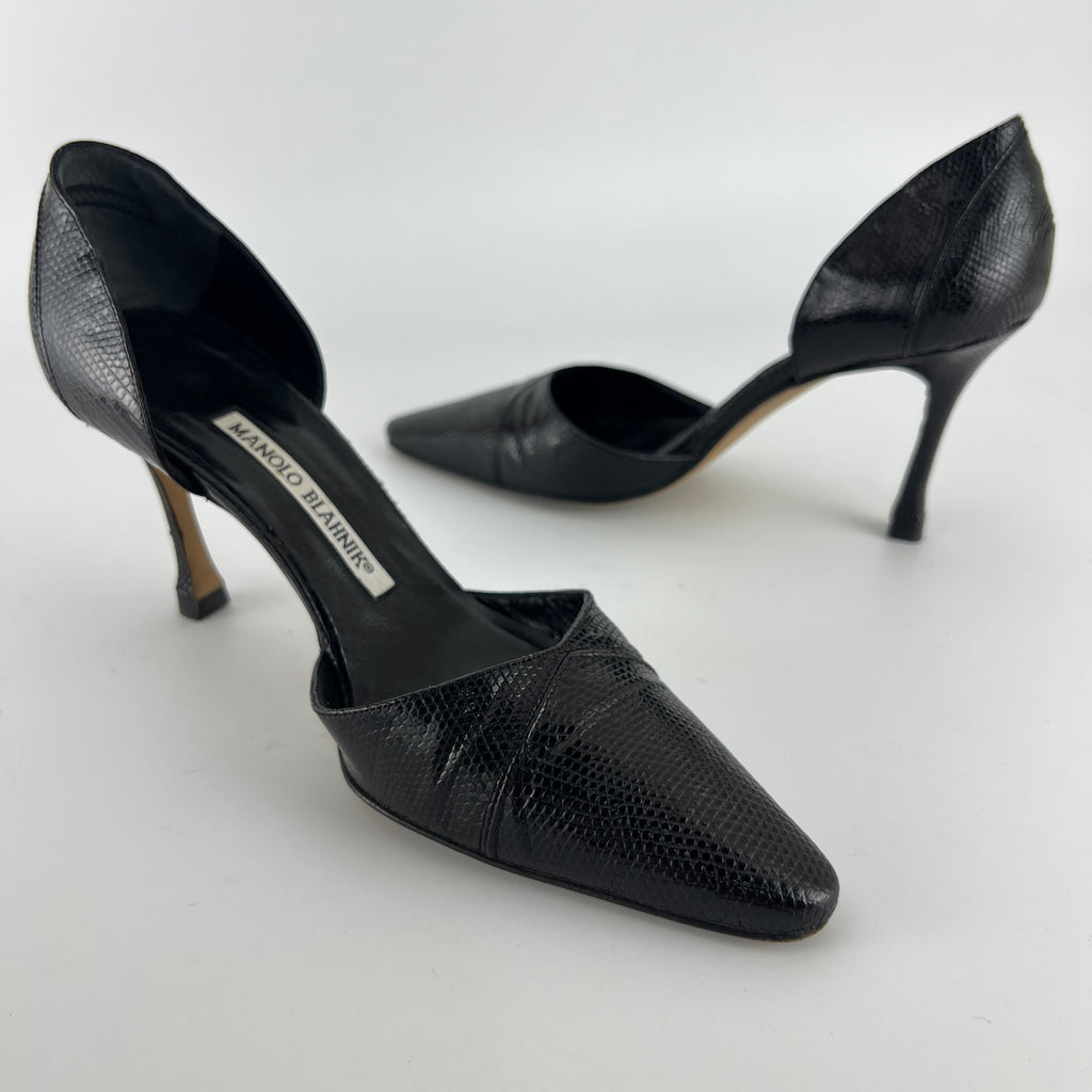 Manolo Blahnik | Vintage Ceolfrido Black Lizard Leather Pointed Toe D'Orsay (35)