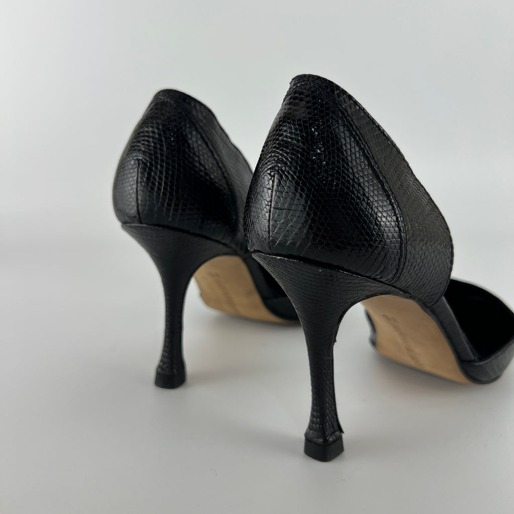 Manolo Blahnik | Vintage Ceolfrido Black Lizard Leather Pointed Toe D'Orsay (35)