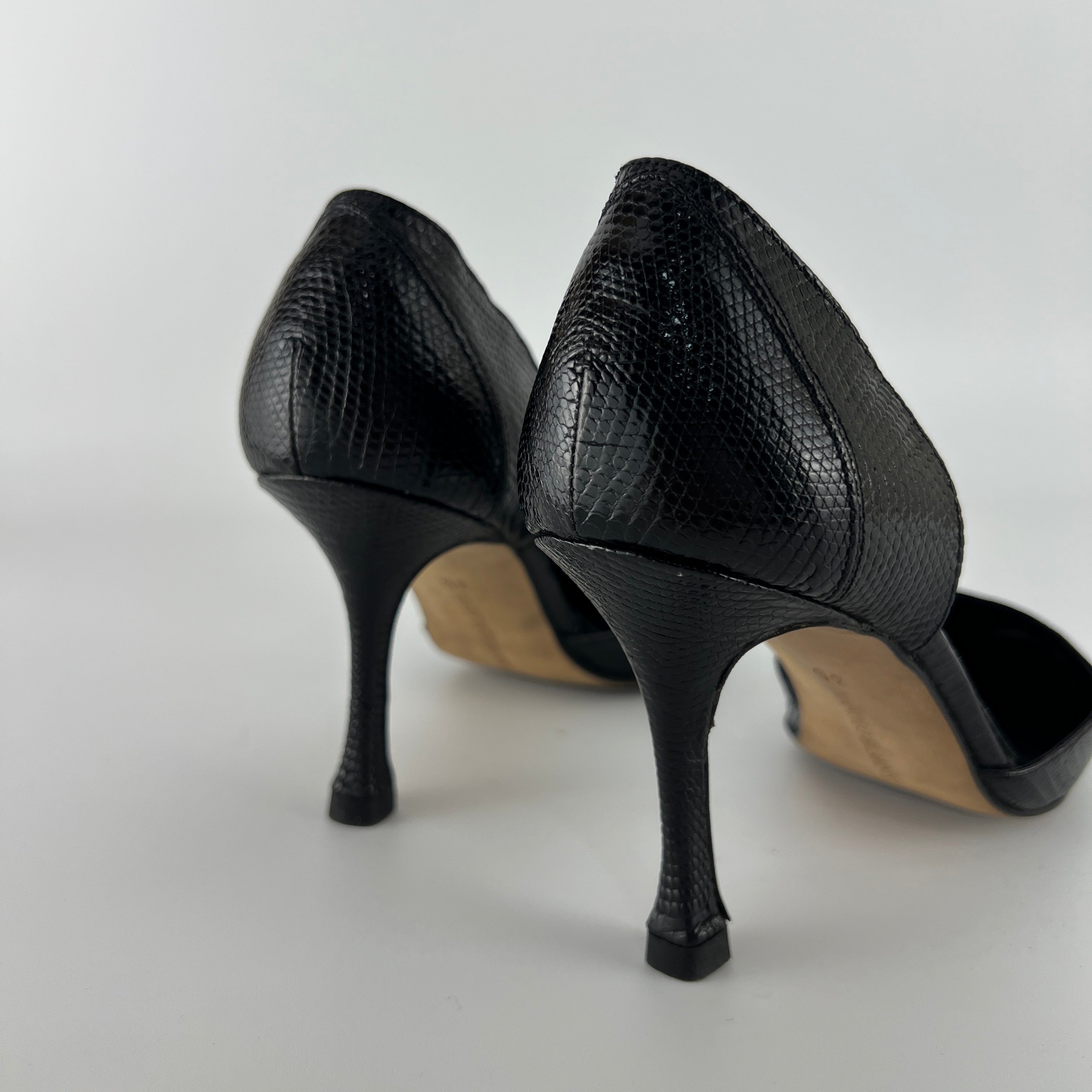 Manolo Blahnik | Vintage Ceolfrido Black Lizard Leather Pointed Toe D'Orsay (35)