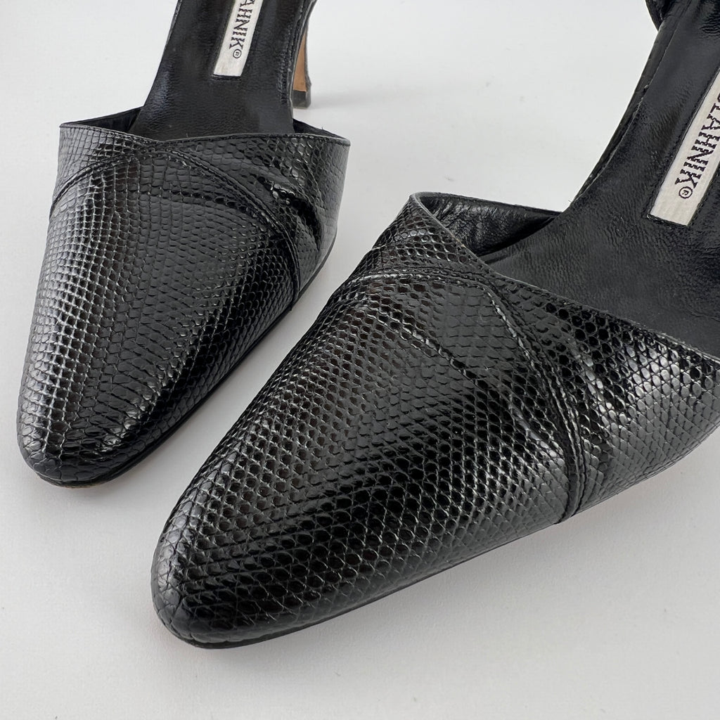 Manolo Blahnik | Vintage Ceolfrido Black Lizard Leather Pointed Toe D'Orsay (35)