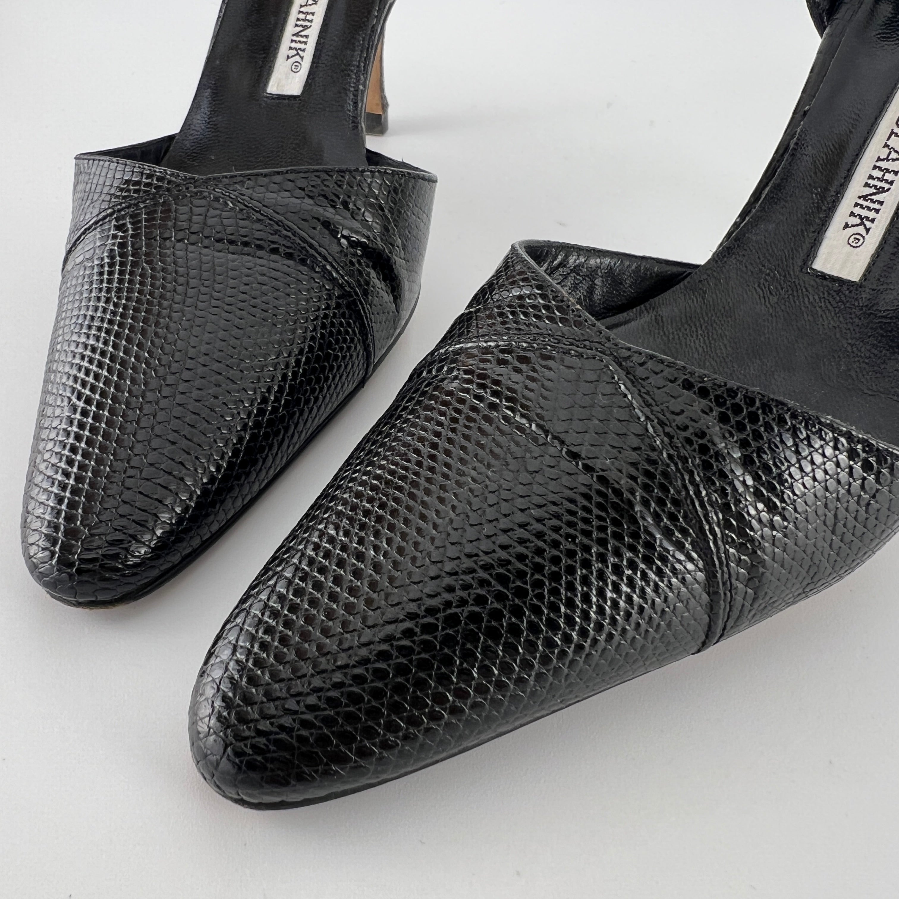 Manolo Blahnik | Vintage Ceolfrido Black Lizard Leather Pointed Toe D'Orsay (35)
