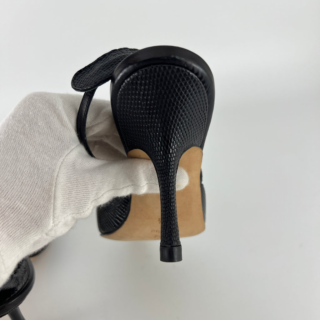 Manolo Blahnik | Vintage Canthimod Black Lizard Leather Pointed Toe Slingback Heels (37.5)