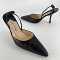Manolo Blahnik | Vintage Canthimod Black Lizard Leather Pointed Toe Slingback Heels (37.5)