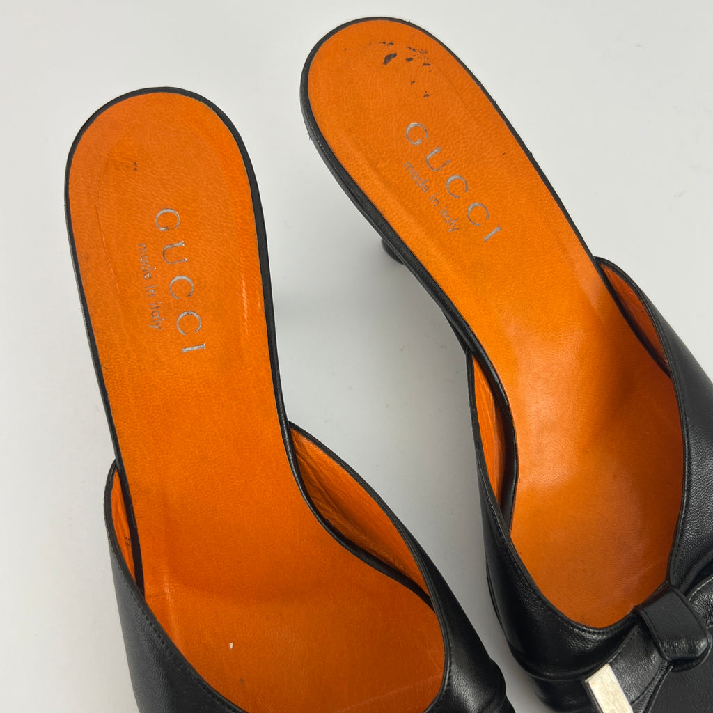 Gucci | Tom Ford Era Vintage Black Leather Ribbon Bow Slide Mules (37.5)