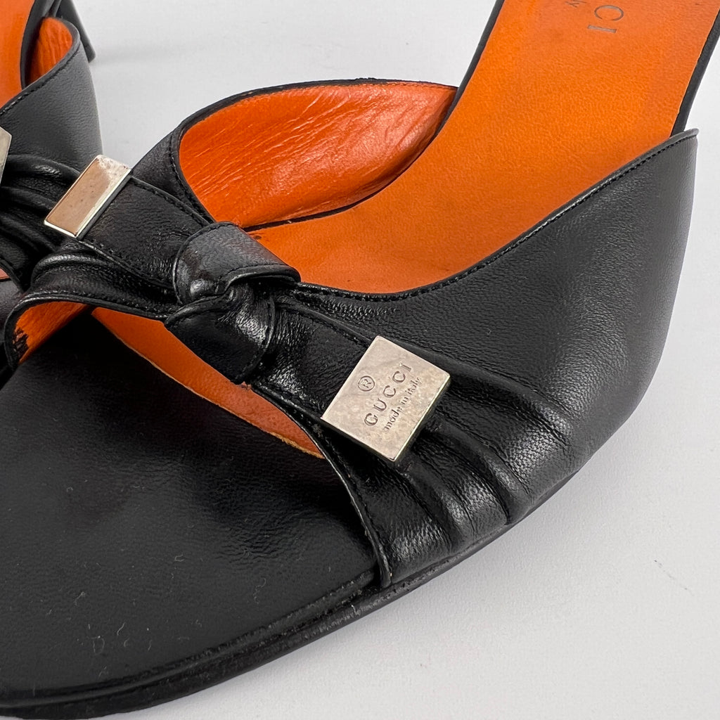 Gucci | Tom Ford Era Vintage Black Leather Ribbon Bow Slide Mules (37.5)