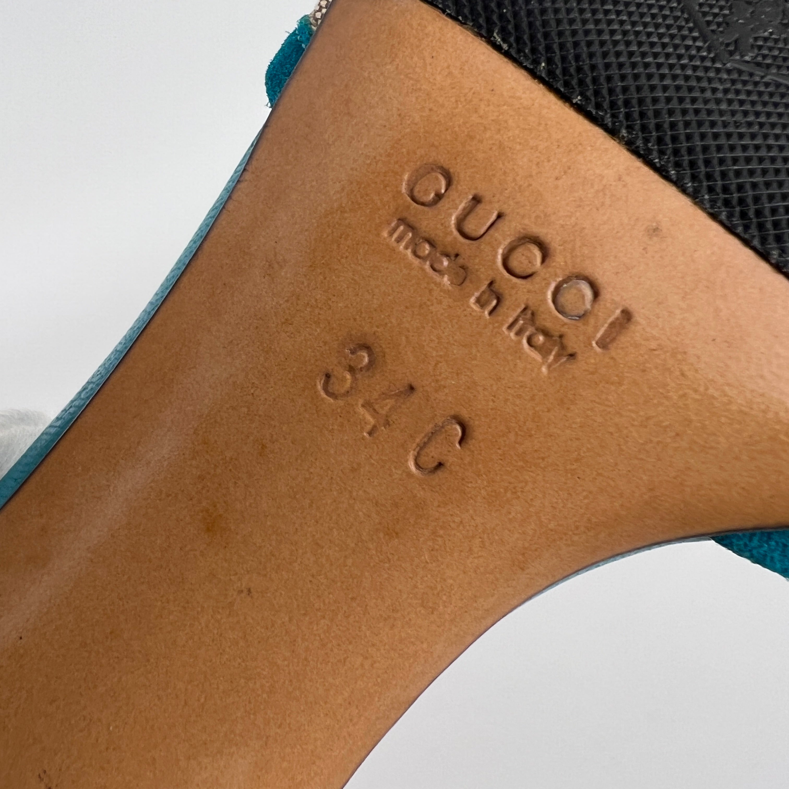 Gucci | Tom Ford Era Horse Bit Teal Blue Monogram GG Canvas Mules Rare (34)