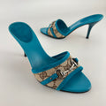 Gucci | Tom Ford Era Horse Bit Teal Blue Monogram GG Canvas Mules Rare (34)