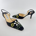 Jimmy Choo | Jessica Black Linen Floral Embroidery Pointed Toe Slingback Heels (35)